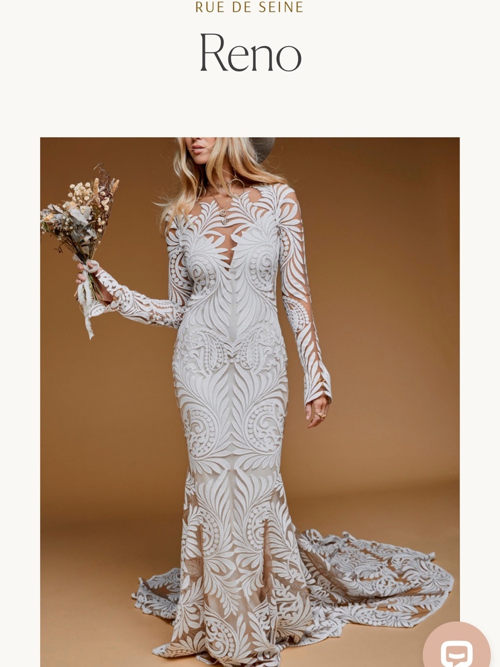 Rue De Seine Reno Sheer Long-Sleeve Lace Wedding Gown in Ivory